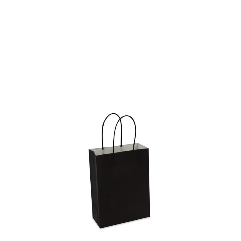Shopper di carta di lusso con manici ritorti Nero 14+7x19 cm + fondo in cartone (250 pz) [FP-002019]