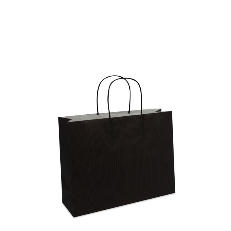 Shopper di carta di lusso con manici ritorti Nero 32+10x25 cm + fondo in cartone (250 pz) [FP-002032]
