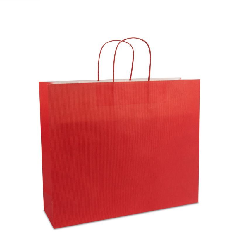 Paper Carrier Bags Red 42+12x35cm Twisted Handles + Cardboard Base