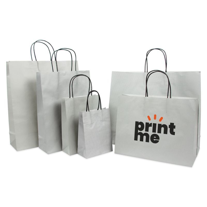 Shopper di carta di lusso con manici ritorti Argento 14+7x19 cm + fondo in cartone (250 pz) [FP-007019]
