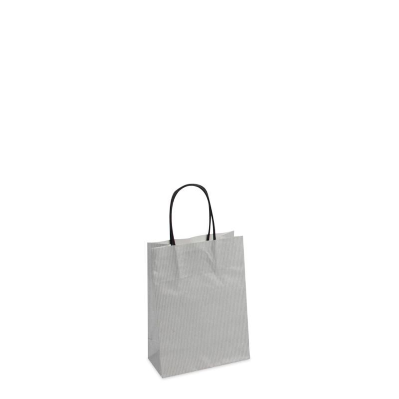 Shopper di carta di lusso con manici ritorti Argento 14+7x19 cm + fondo in cartone (250 pz) [FP-007019]