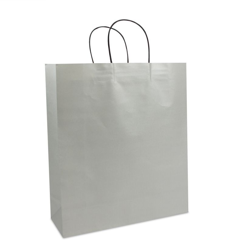 Paper Carrier Bags Silver 35+12x40cm Twisted Handles + Cardboard Base