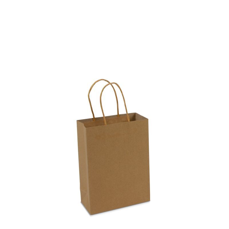 Shopper di carta di lusso con manici ritorti Marrone 14+7x19 cm + fondo in cartone (100 pz) [FP-008019]