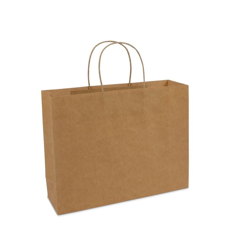 Shopper di carta di lusso con manici ritorti Marrone 32+10x25 cm + fondo in cartone (100 pz) [FP-008032]