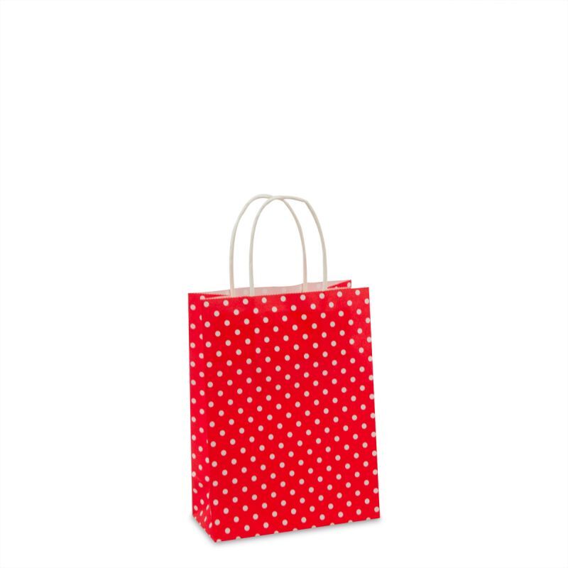 Shopper di carta intrecciate - A pois 14+7x19 cm Rosso (250 pz) [FP-012019]