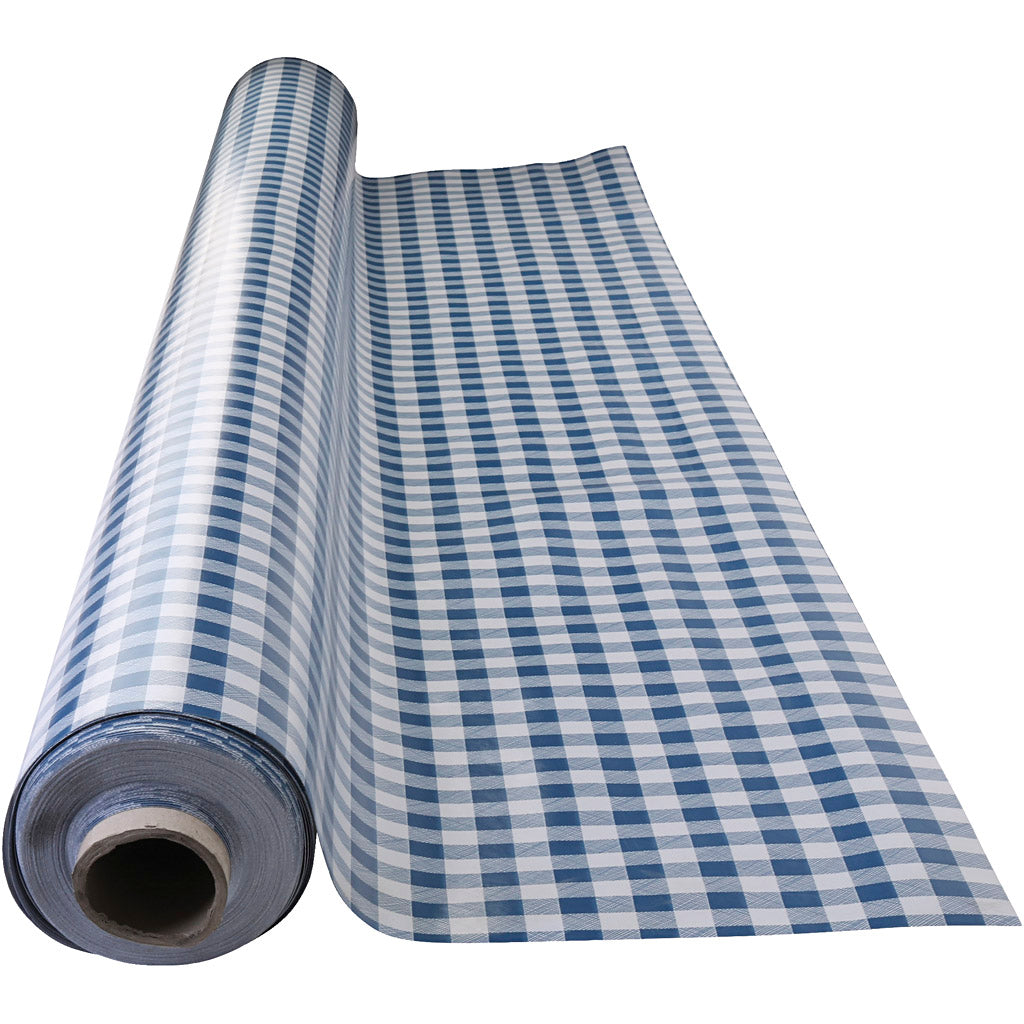 Tela cerata, a quadri, L: 140 cm, blu, bianco, 20 m/ 1 rot. [HOB-805590]