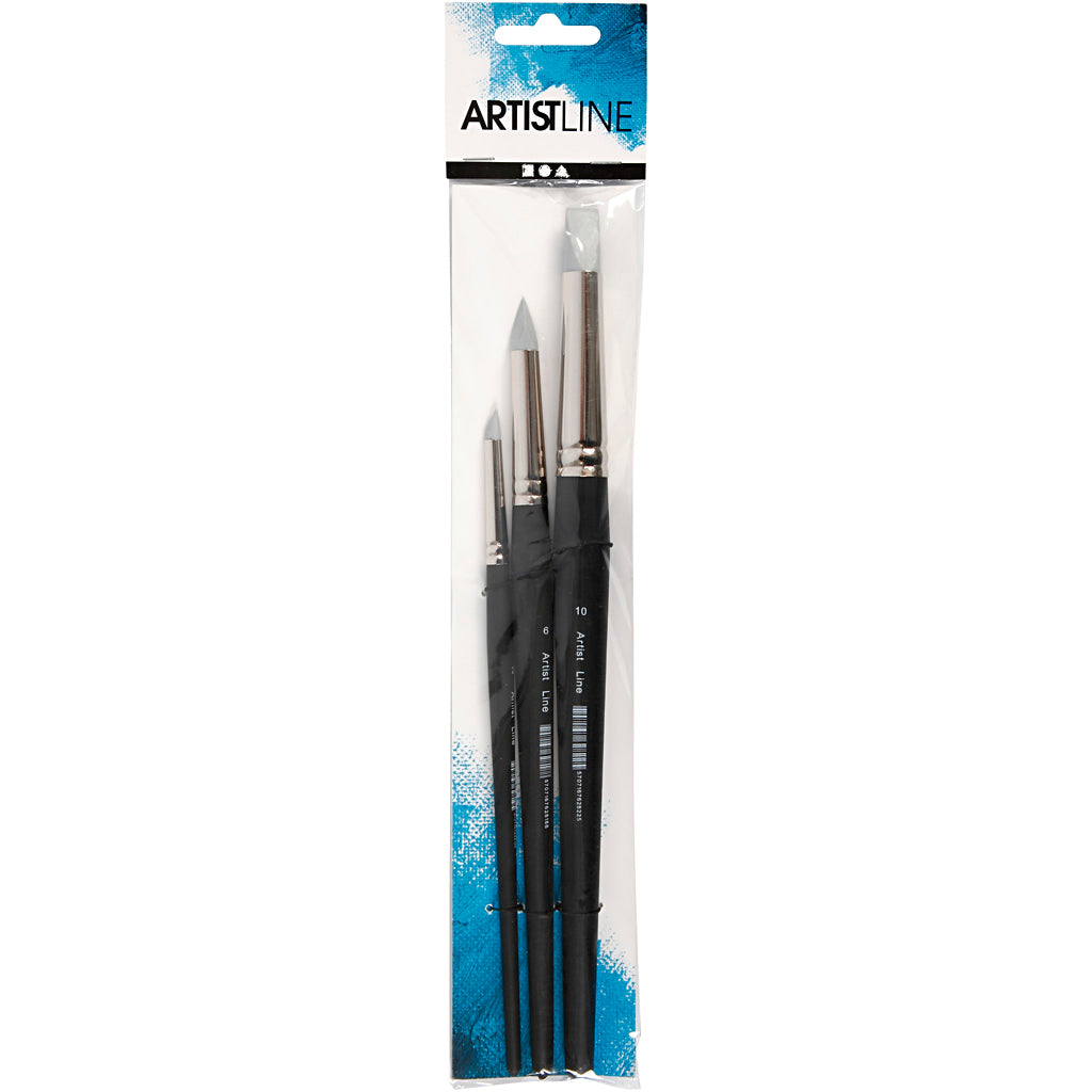 Pennello Artist Line, dim. 2+6+10, L: 19-25 cm, L: 6+10+15 mm, piatto,rotondo, 3 pz/ 1 conf. [HOB-100274]