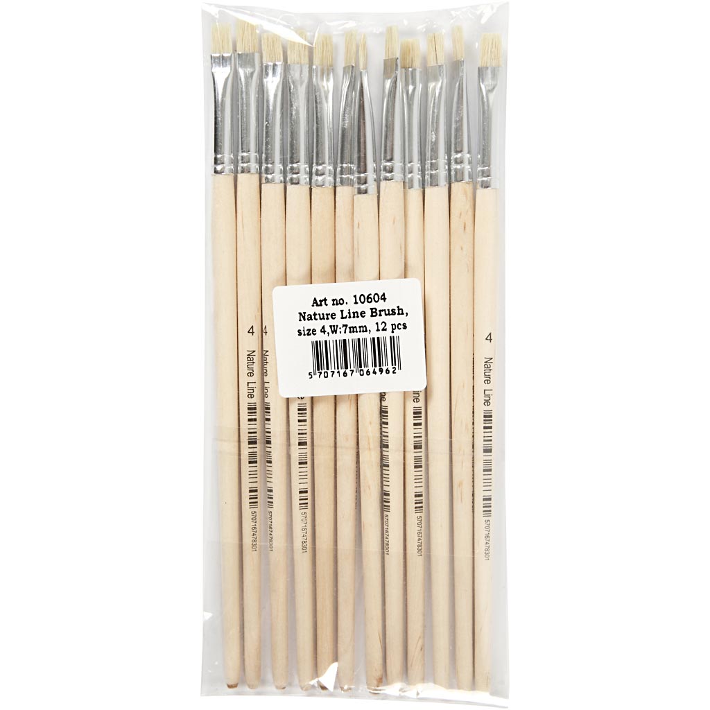 Pennello Nature Line, dim. 4, L: 18,5 cm, L: 7 mm, manici corti, 12 pz/ 1 conf. [HOB-10604]