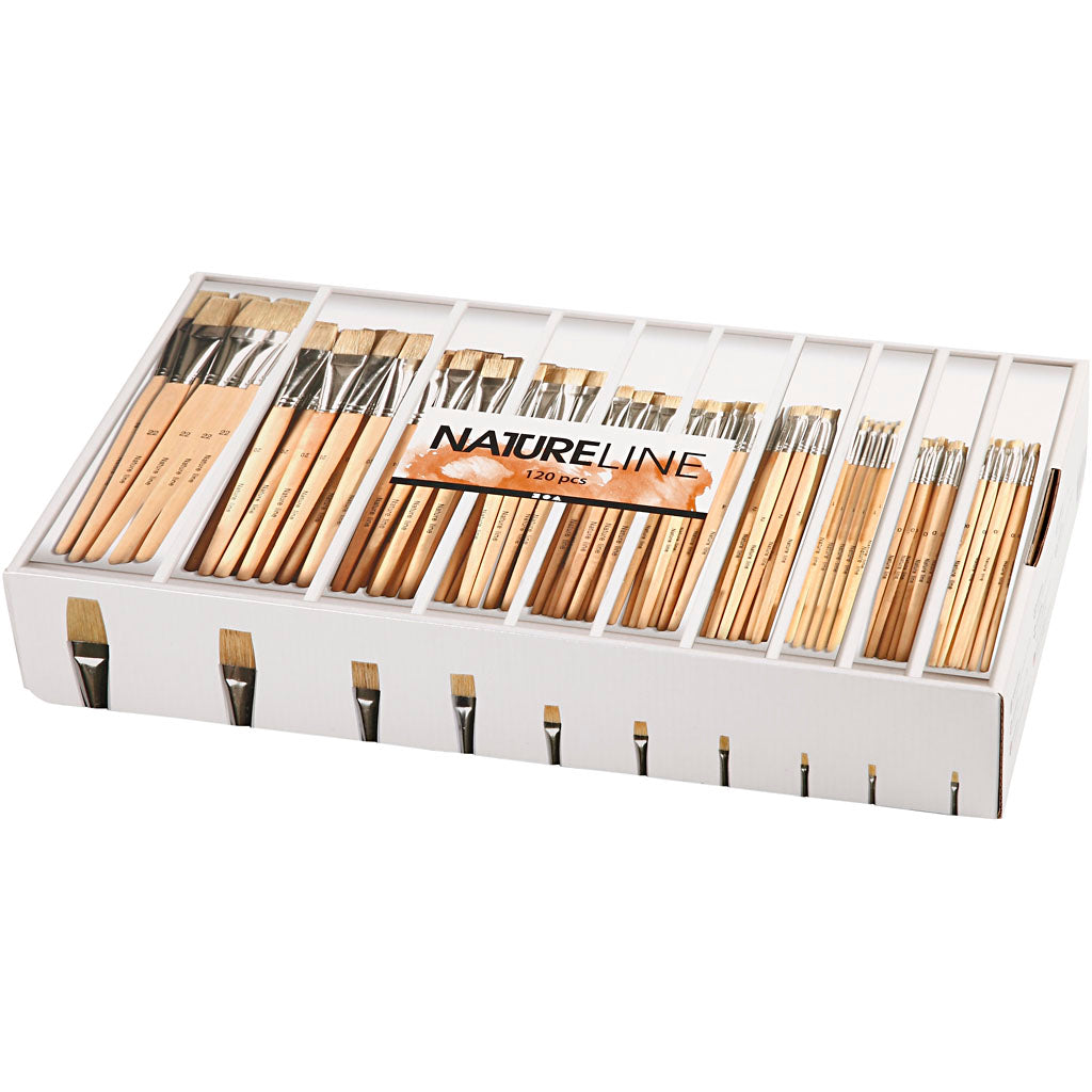Nature Line Brushes, no. 00+0+1+2+4+8+12+14+20+22, L: 17,5-20,5 cm, W: 3-22 mm, flat, 10x12 pc