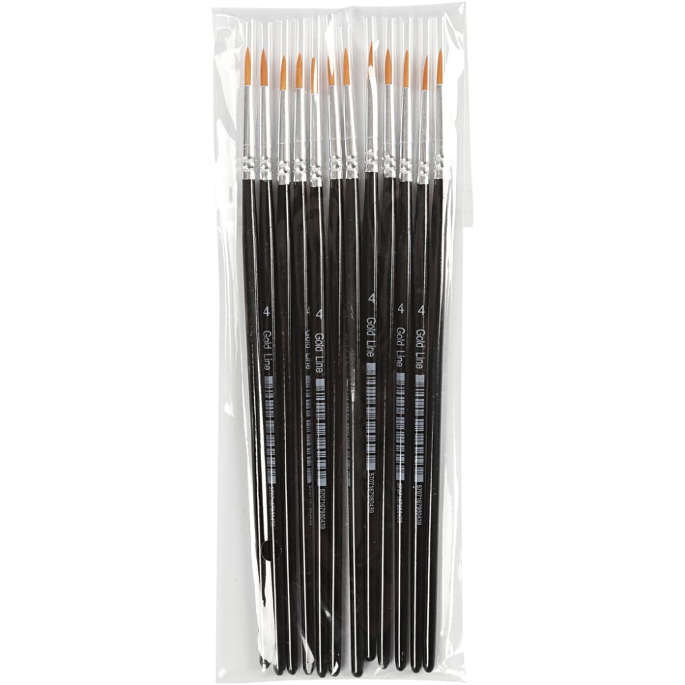 Pennelli Gold Line, dim. 4, L: 17 cm, L: 2,5 mm, rotondo, 12 pz/ 1 conf. [HOB-10704]