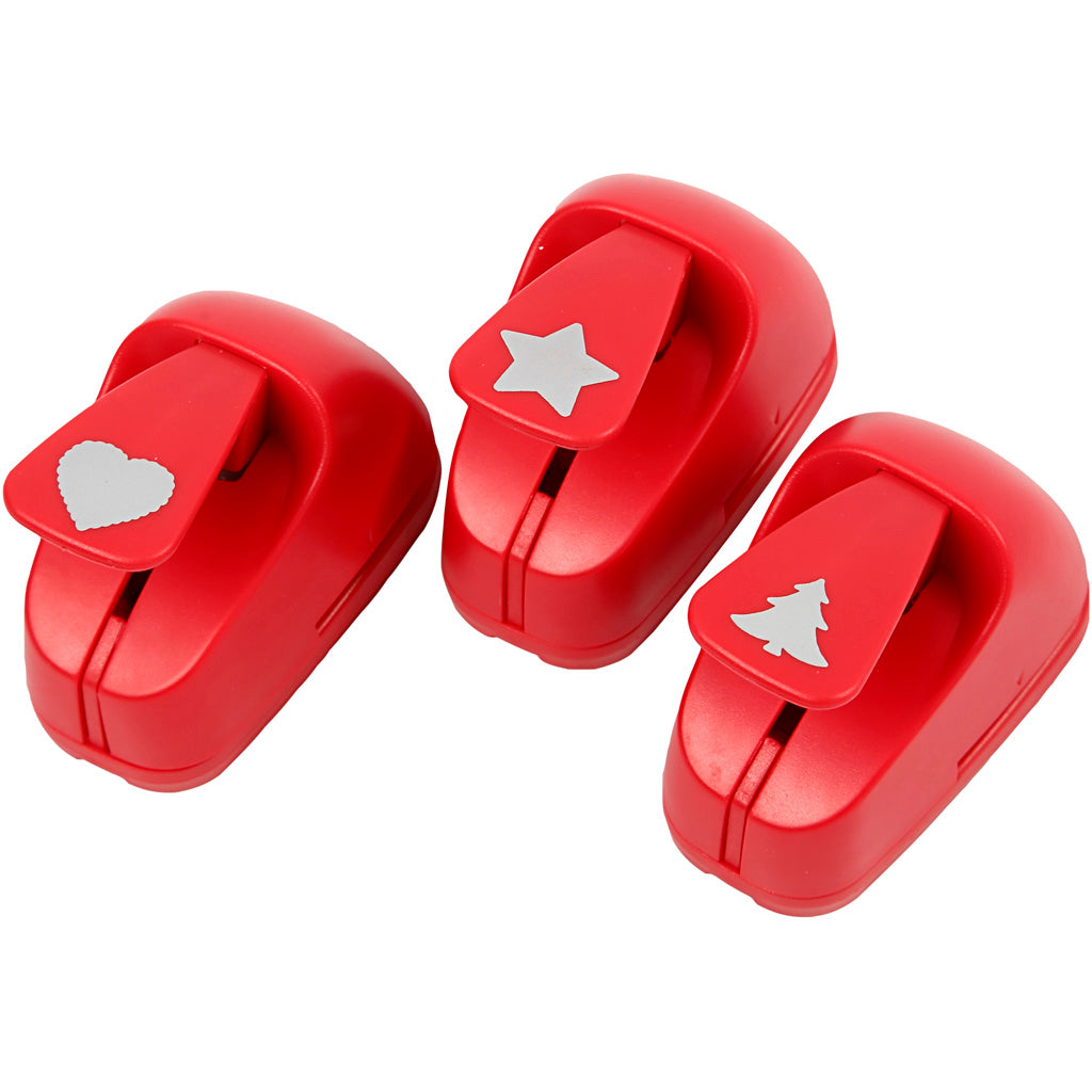 Perforatori per la carta, stella, cuore, albero di Natale, misura 16 mm, rosso, 1 set [HOB-11340]