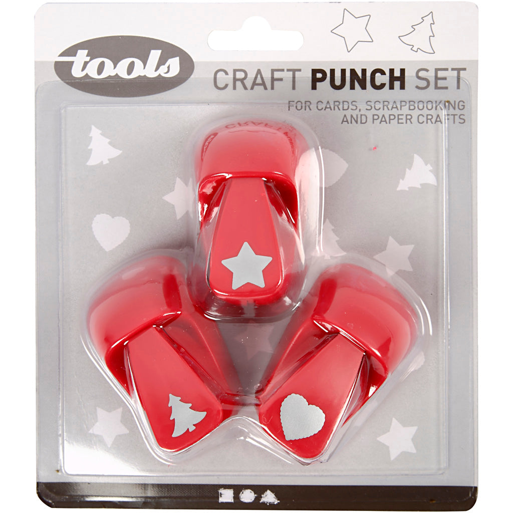 Perforatori per la carta, stella, cuore, albero di Natale, misura 16 mm, rosso, 1 set [HOB-11340]
