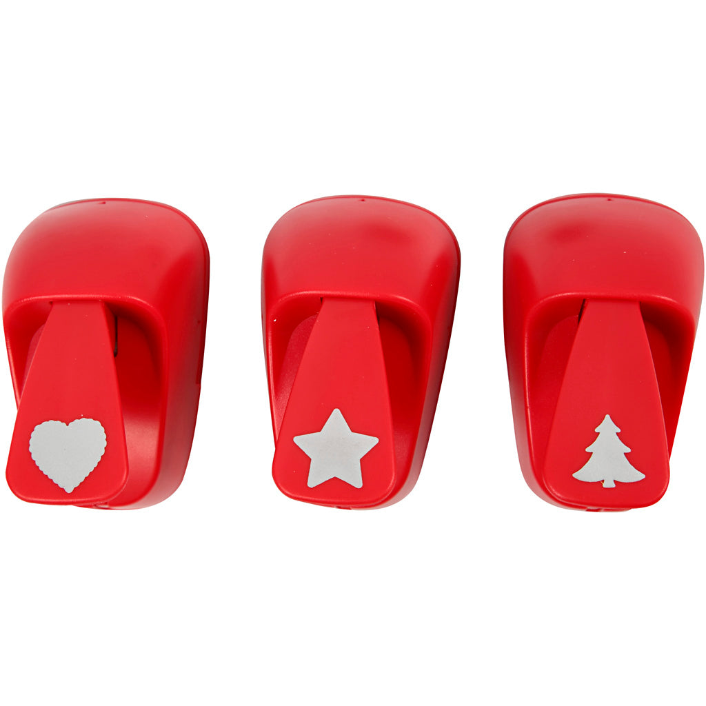Perforatori per la carta, stella, cuore, albero di Natale, misura 16 mm, rosso, 1 set [HOB-11340]