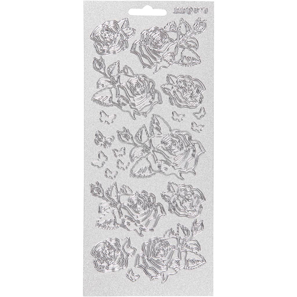 Stickers, roses, sheet 10x23 cm, silver, 1 sheet