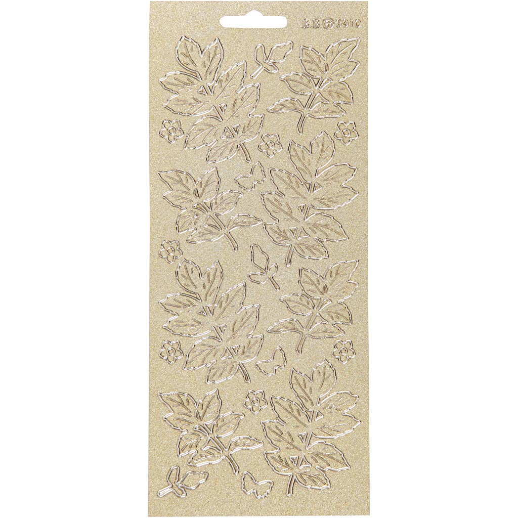 Stickers, leaves, sheet 10x23 cm, gold, 1 sheet
