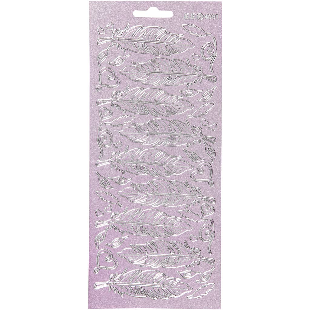 Stickers, feathers, sheet 10x23 cm, silver, 1 sheet