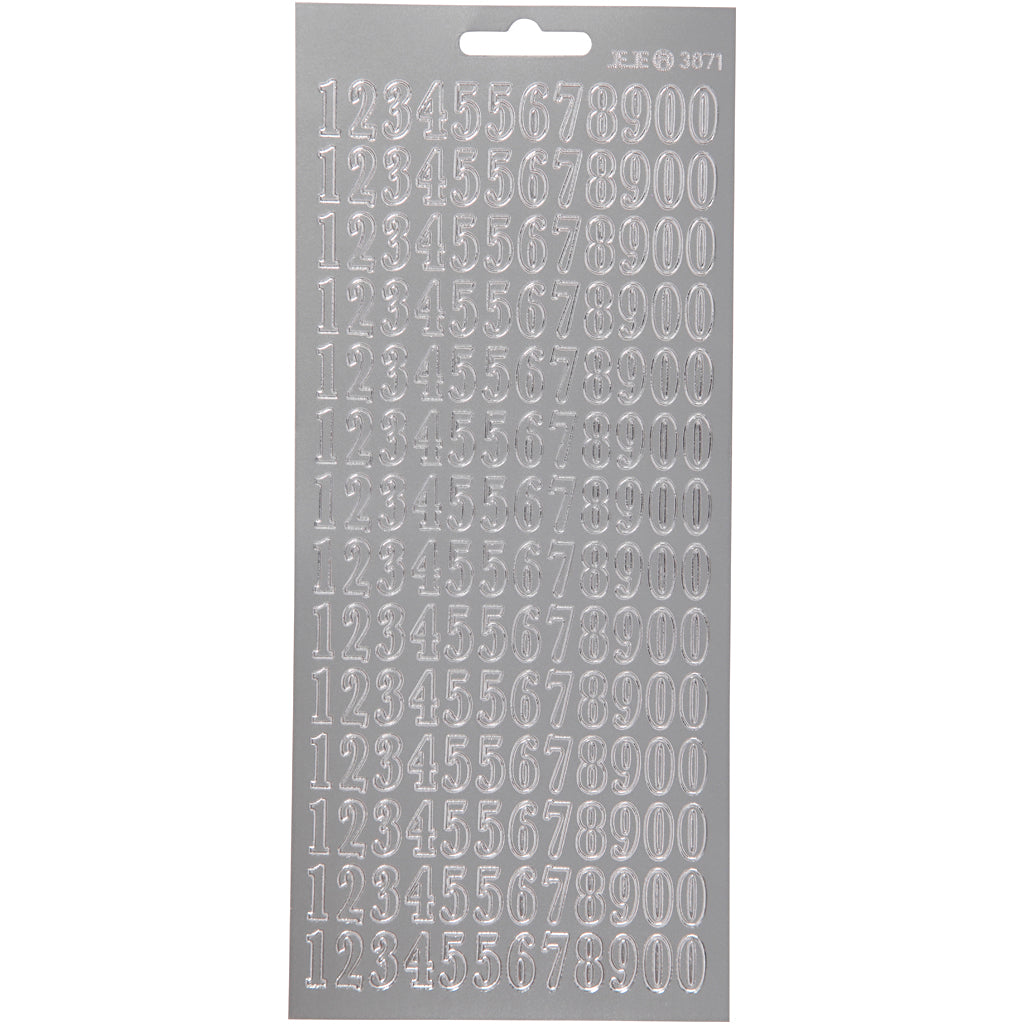Stickers, numbers, sheet 10x23 cm, silver, 1 sheet