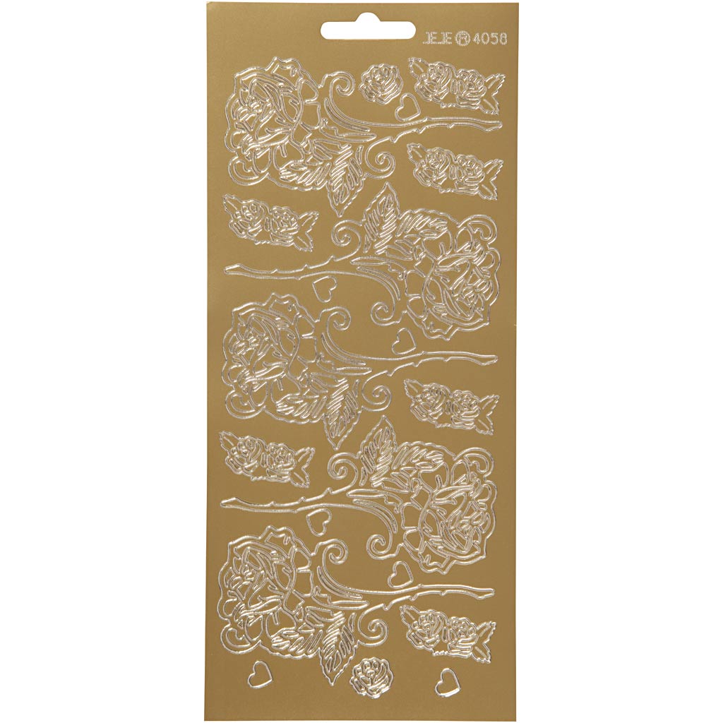Stickers, roses, sheet 10x23 cm, gold, 1 sheet