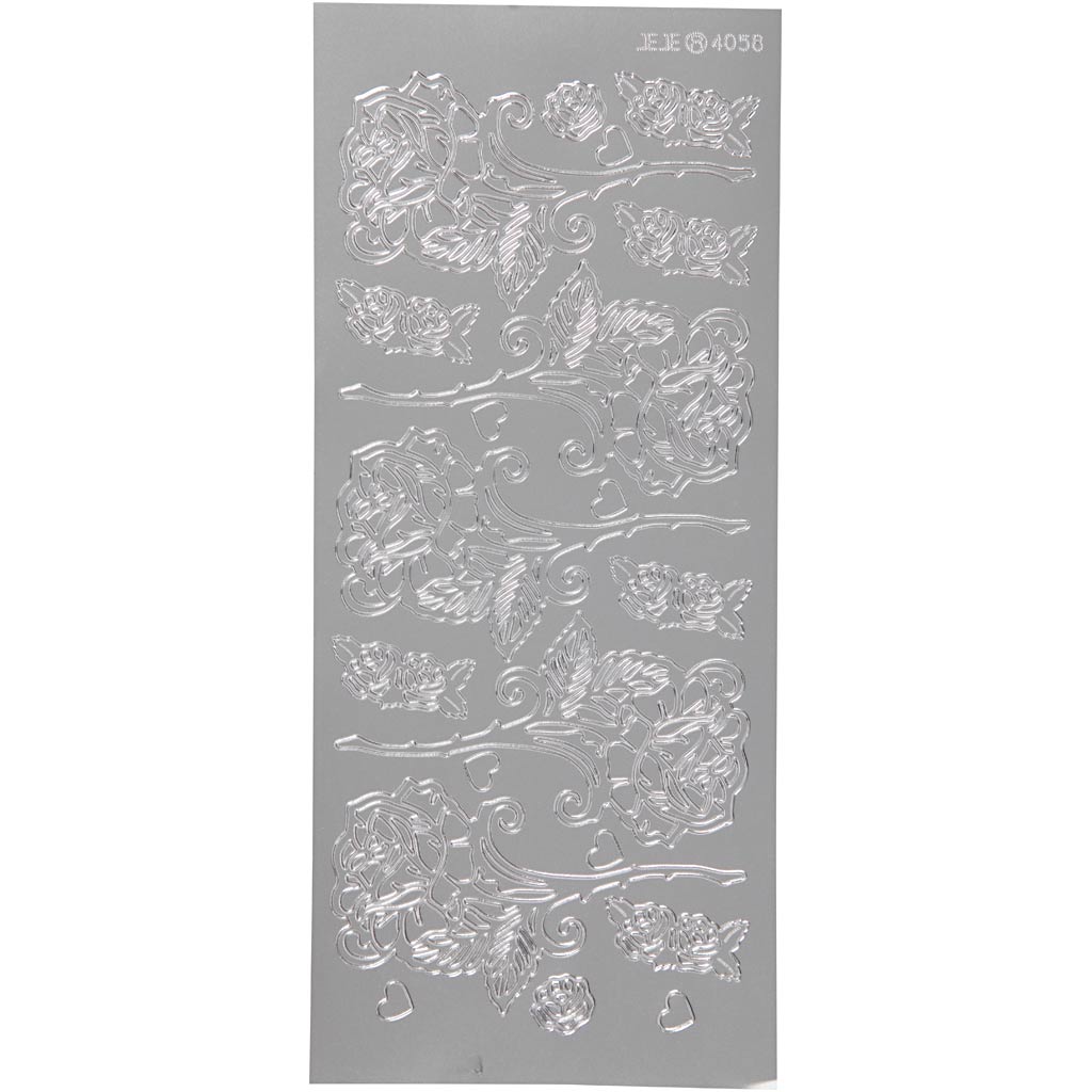 Stickers, roses, sheet 10x23 cm, silver, 1 sheet