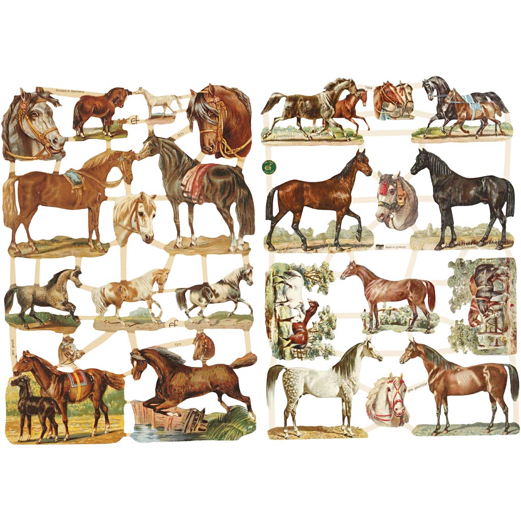 Vintage Die-Cuts, horses, sheet 16,5x23,5 cm, 2 sheet