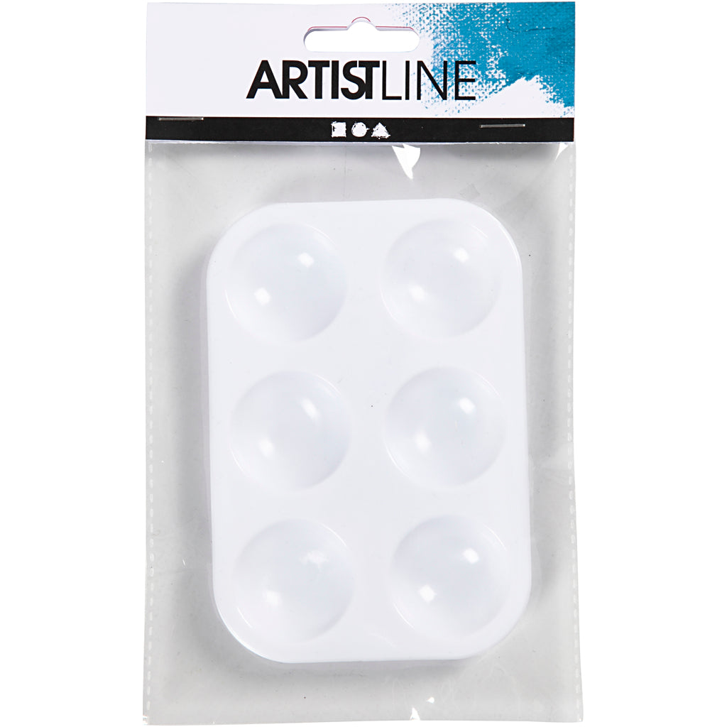 Tavolozza, Tavolozza rettangolare con 6 contenitori, misura 13x8,5 cm, bianco, 1 pz [HOB-100288]