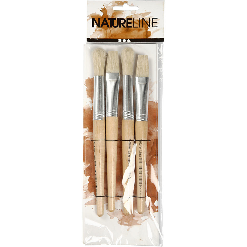 Pennelli per bambini, dim. 15, L: 18,5+19,5 cm, L: 11+17 mm, piatto,rotondo, 4 pz/ 1 conf. [HOB-10347]