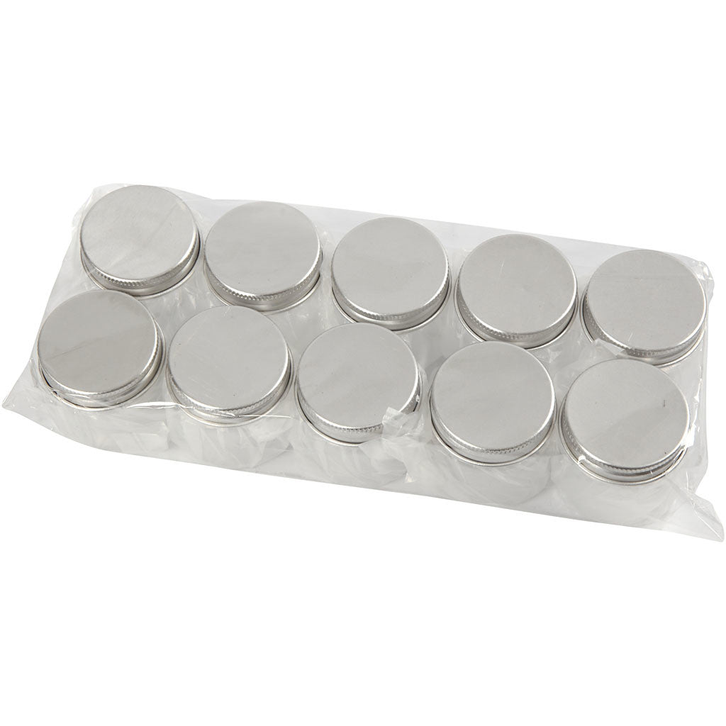 Vasetti di plastica con tappo a vite, H: 45 mm, diam 44 mm, 50 ml, 10 pz/ 1 conf. [HOB-13179]