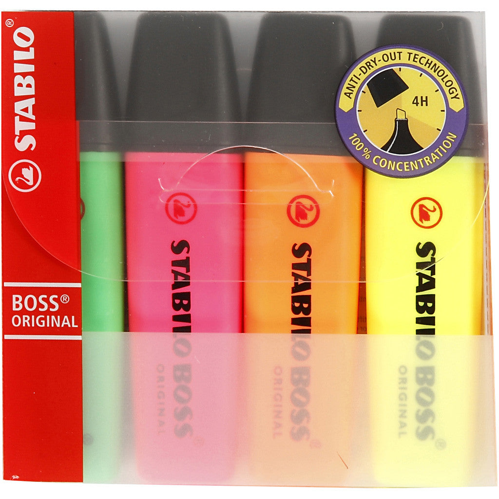 Evidenziatori, verde neon, neon orange, neon pink, giallo neon, 4 pz/ 1 conf. [HOB-14162]