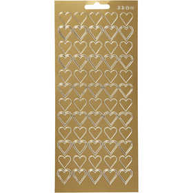 Stickers, cuore, foglio 10x23 cm, oro, 1 fgl. [HOB-170017]