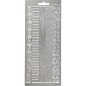 Stickers, bordi, foglio 10x23 cm, argento, 1 fgl. [HOB-170026]
