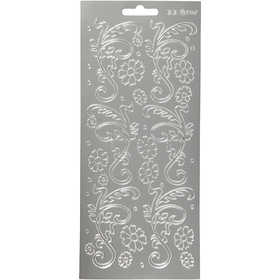 Stickers, foglie decorative, foglio 10x23 cm, argento, 1 fgl. [HOB-170055]