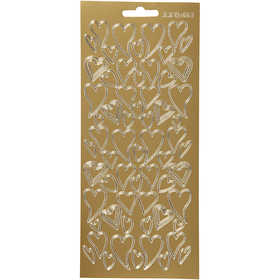 Stickers, cuori, foglio 10x23 cm, oro, 1 fgl. [HOB-170104]