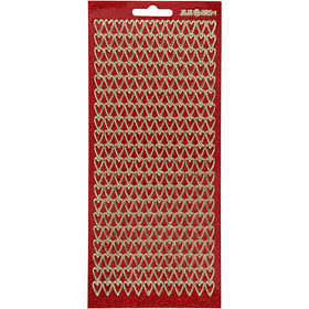 Stickers, cuori, foglio 10x23 cm, oro, rosso glitter, 1 fgl. [HOB-170114]