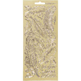 Stickers, piume, foglio 10x23 cm, oro, 1 fgl. [HOB-170129]