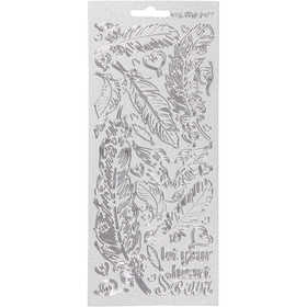 Stickers, piume, foglio 10x23 cm, argento, 1 fgl. [HOB-170130]