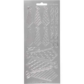 Stickers, cravatte, foglio 10x23 cm, argento, 1 fgl. [HOB-170148]