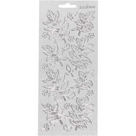 Stickers, foglie, foglio 10x23 cm, argento, 1 fgl. [HOB-170174]