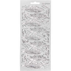 Stickers, piume, foglio 10x23 cm, argento, 1 fgl. [HOB-170191]