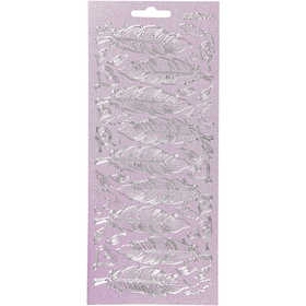 Stickers, piume, foglio 10x23 cm, argento, 1 fgl. [HOB-170192]