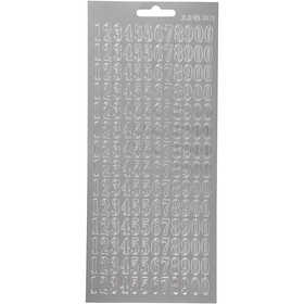Stickers, numeri, foglio 10x23 cm, argento, 1 fgl. [HOB-170229]