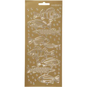 Stickers, pesce, foglio 10x23 cm, oro, 1 fgl. [HOB-170230]