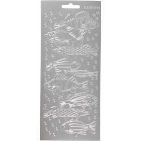 Stickers, pesce, foglio 10x23 cm, argento, 1 fgl. [HOB-170231]
