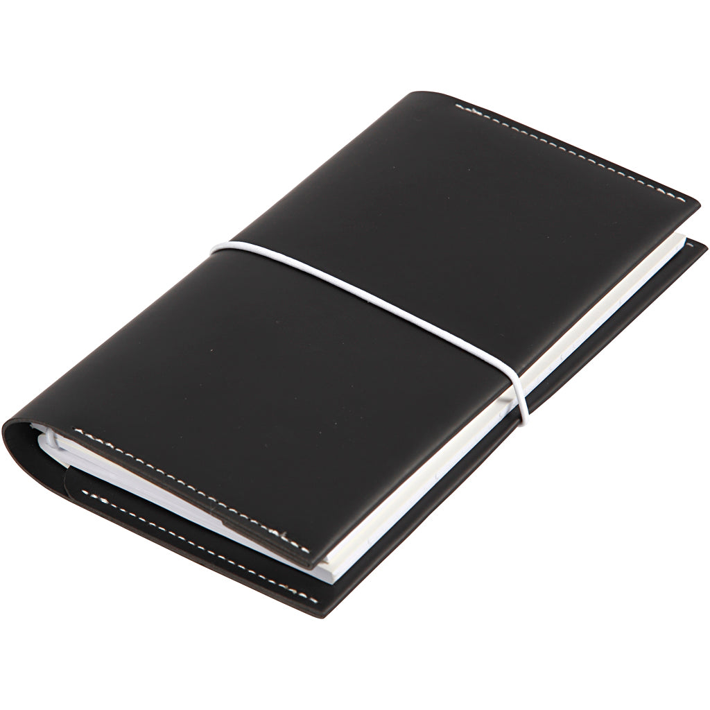 Agenda, misura 10x18x1,5 cm, chiusura con elastico, nero, 1 pz [HOB-192668]