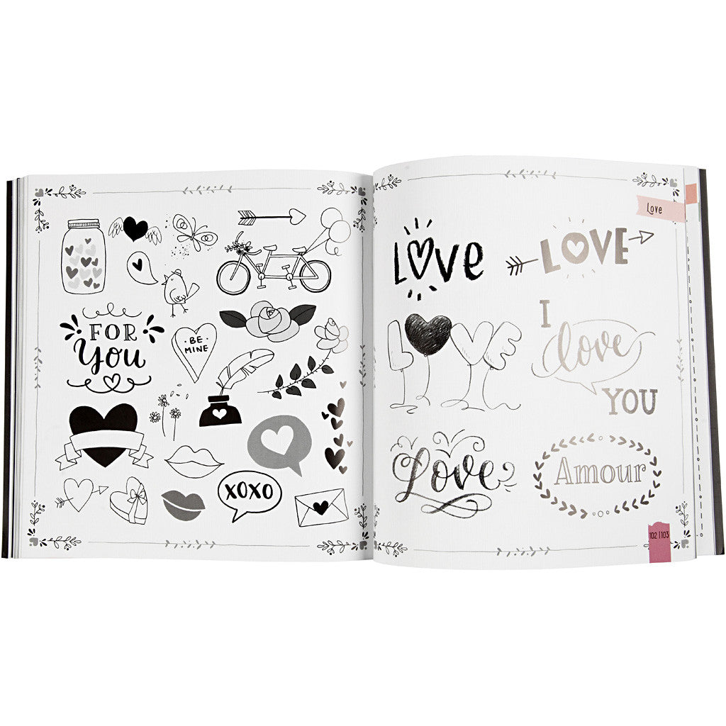 Hand Lettering - 1000 idee, misura 22x23 cm, spess. 2 cm, Numero di pagina 143, 1 pz, Testo danese [HOB-19290]