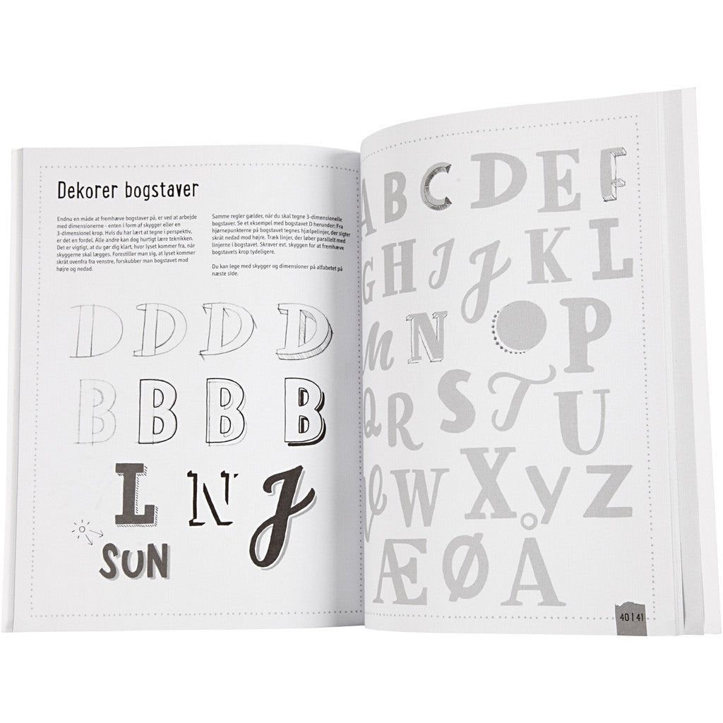 Hand Lettering - esercizi, misura 21x28 cm, spess. 1 cm, Numero di pagina 63, 1 pz, Testo danese [HOB-19291]