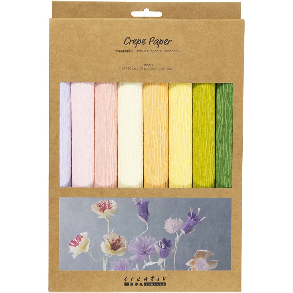 Carta Crespa, foglio 25x60 cm, Proporzione: 180%, 105 g, colori pastello, 8 fgl./ 1 conf. [HOB-209001]