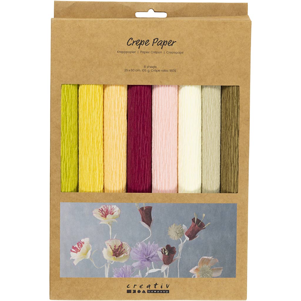 Carta Crespa, foglio 25x60 cm, Proporzione: 180%, 105 g, colori tenui, 8 fgl./ 1 conf. [HOB-209002]