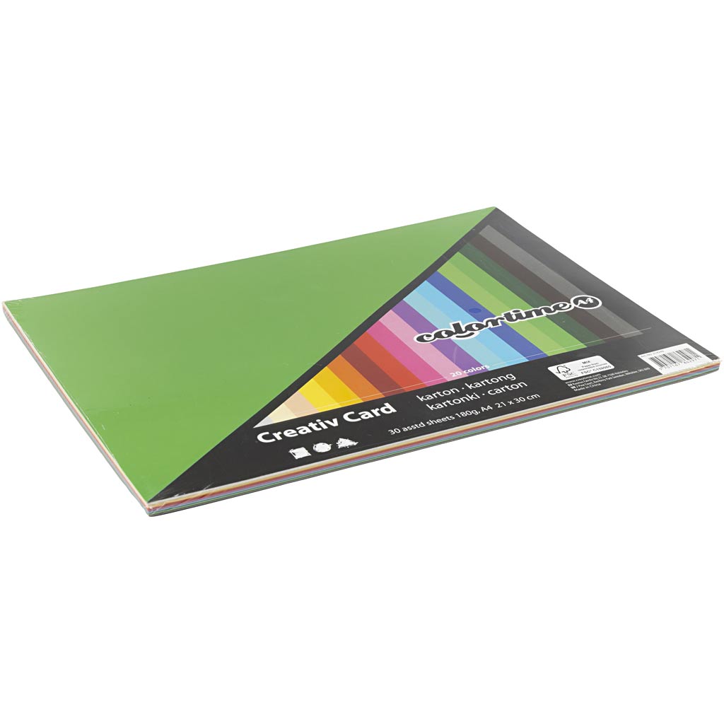 Cartoncino Colorato, A4, foglio 210x297 mm, 180 g, colori asst., 30 fgl. asst./ 1 conf. [HOB-214240]