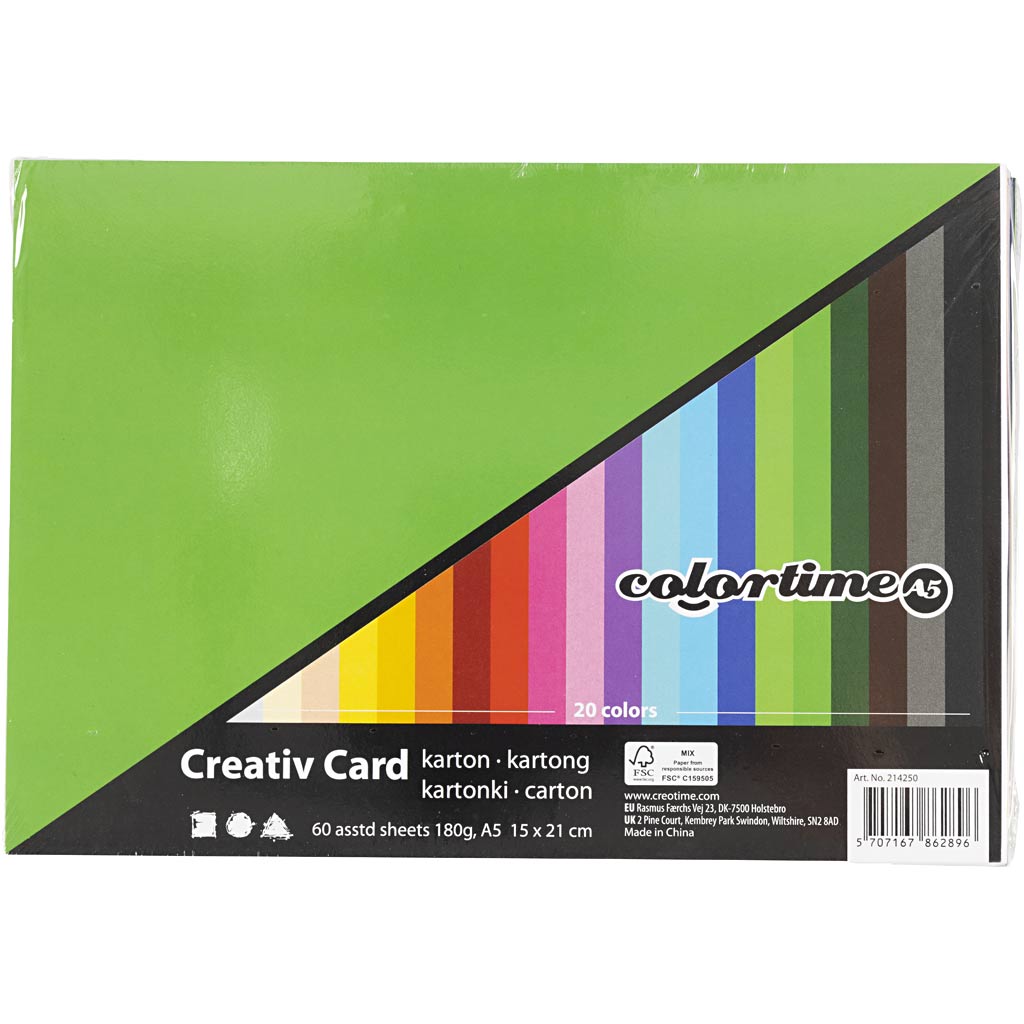 Creative Card, A5 148x210 mm,  180 g, asstd colours, 60mixed sheets [HOB214250]