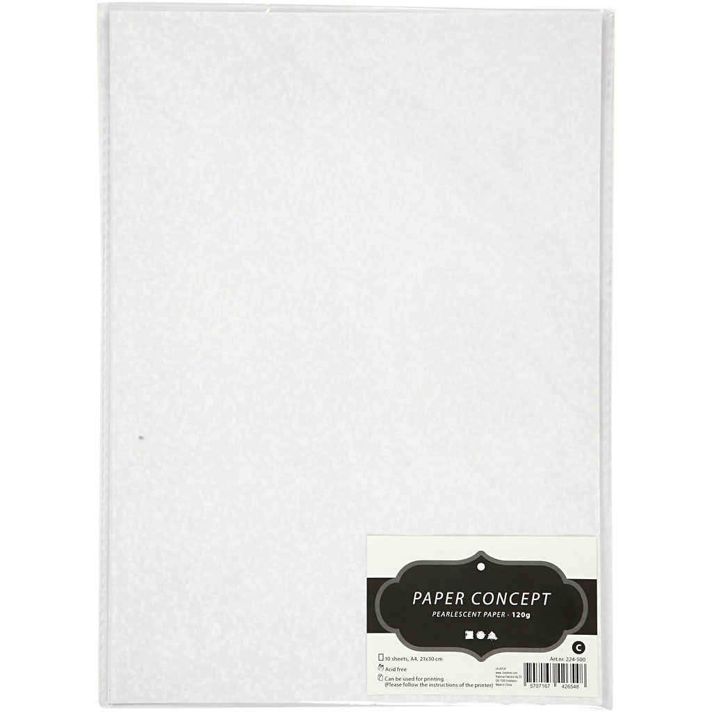 Carta perlata, A4, 210x297 mm, 120 g, bianco madreperlato, 10 fgl./ 1 conf. [HOB-224500]